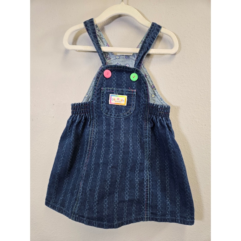 OshKosh B'gosh Vintage 90s Vestbak Denim Embroidered Jumper Dress 4T